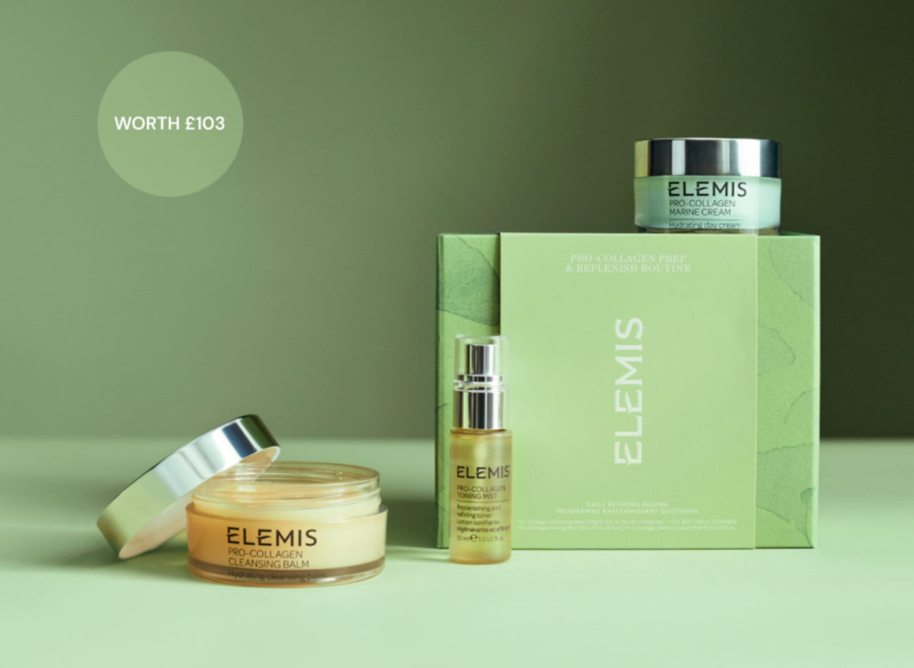 Elemis Pro-Collagen Prep and Replenish skincare routine set