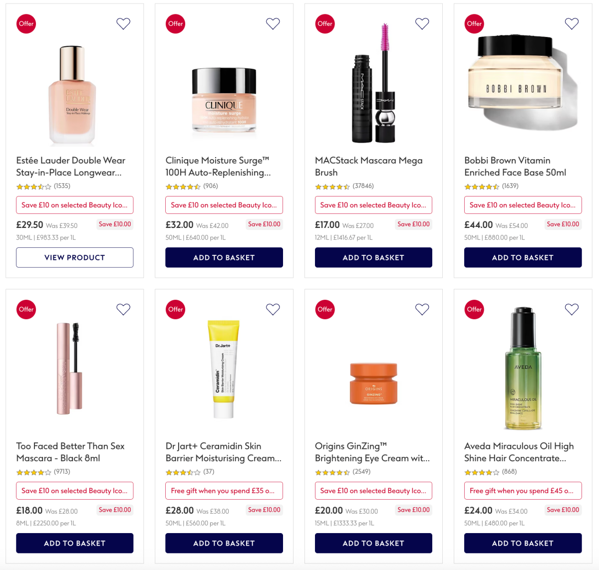 Premium beauty products featured in the Boots £10 off beauty promotion