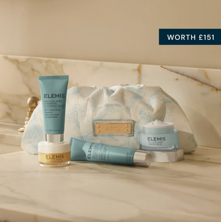 Elemis x L.A-S Beauty Staples Edit contents and bag