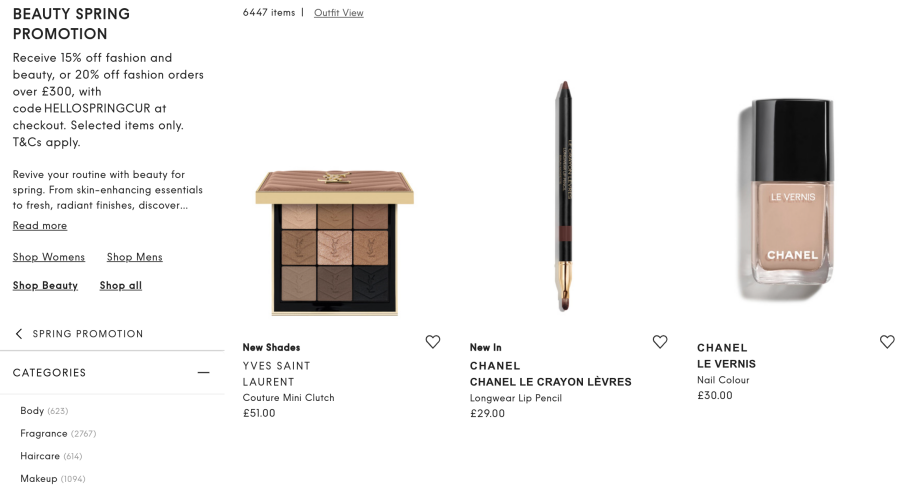 Harvey Nichols 15 Off beauty