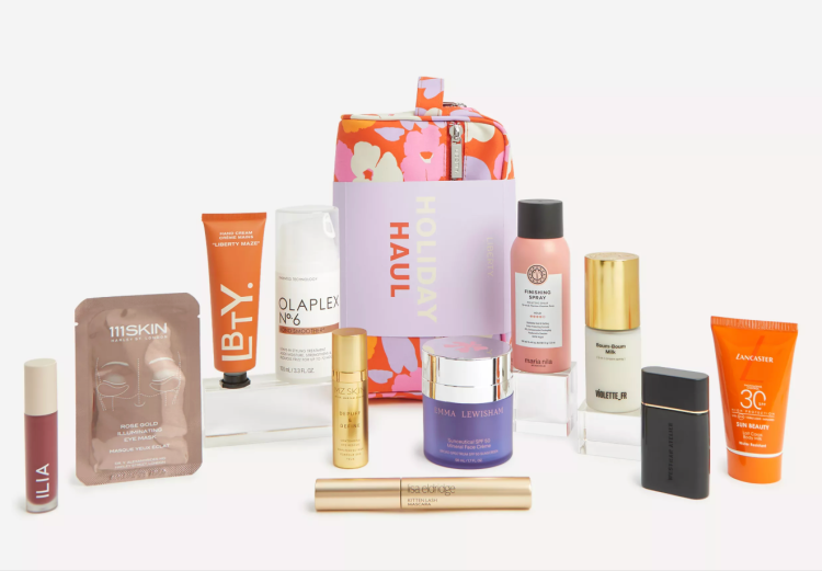 Liberty Holiday Haul Beauty Kit 2026 contents and wash bag
