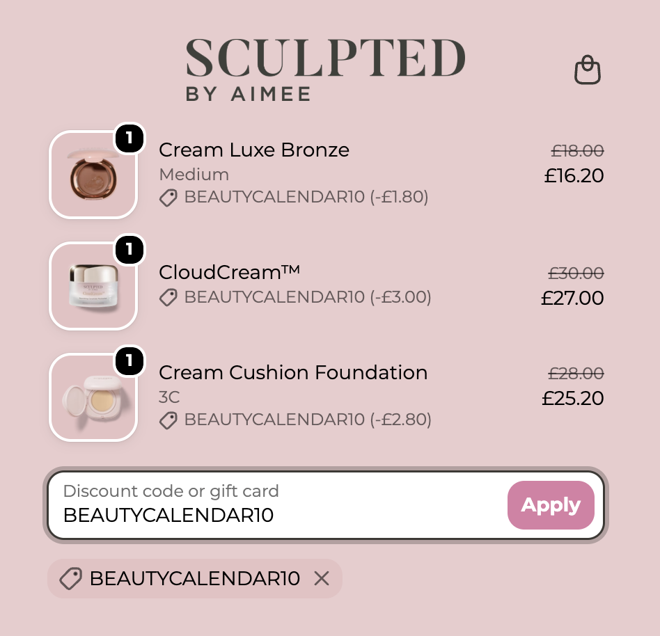 Sculpted By Aimee discount code BEAUTYCALENDAR10